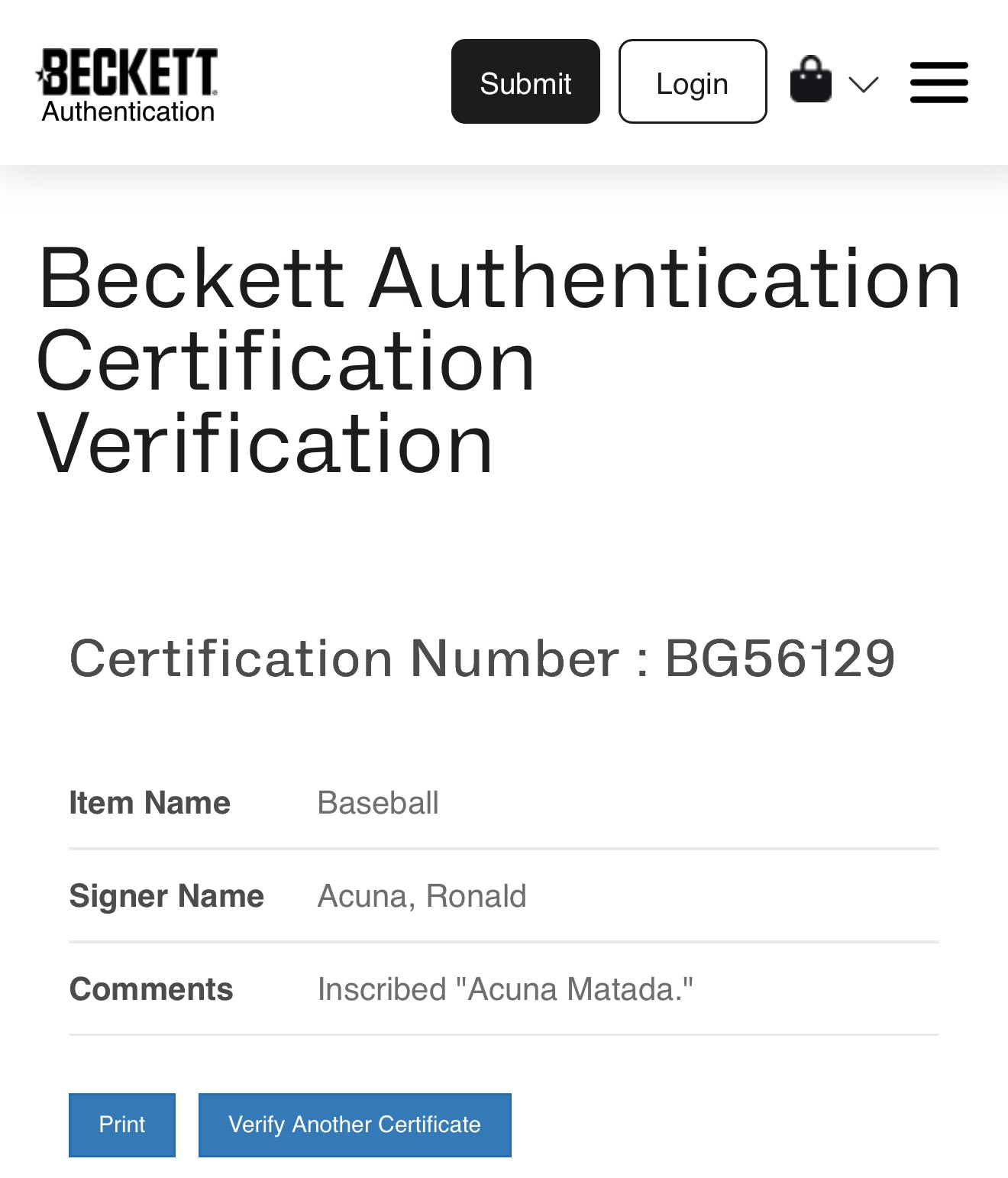Ronald Acuna Jr, Pelota con Autógrafo Certificado. Inscripción Acuña Matata.