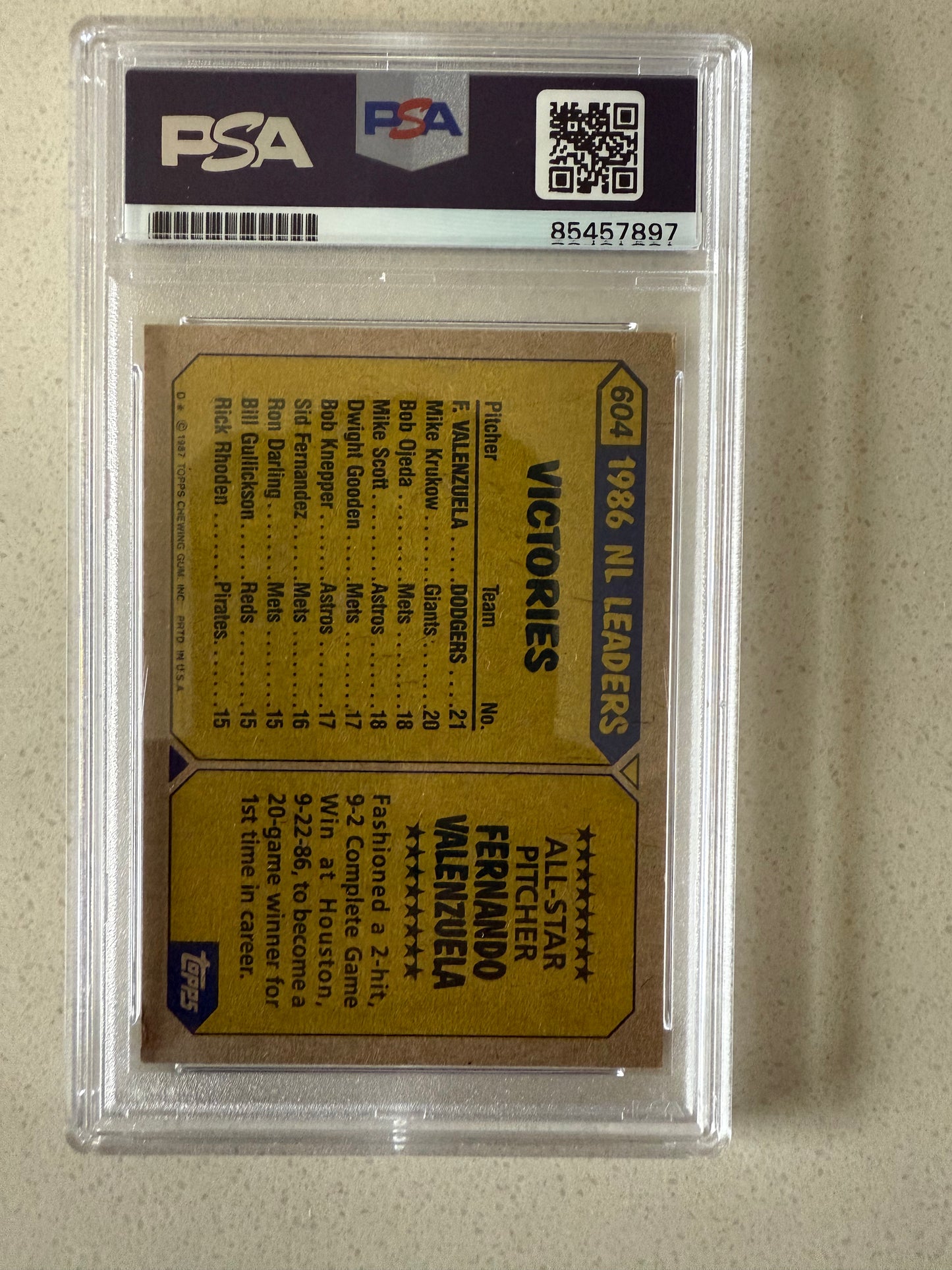 Tarjeta 1987 Topps Fernando Valenzuela Autógrafo Certificado