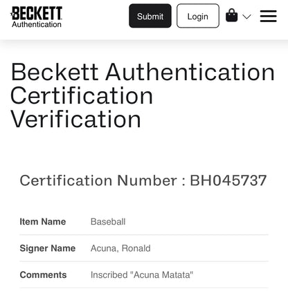 Ronald Acuna Jr, Pelota con Autógrafo Certificado.
