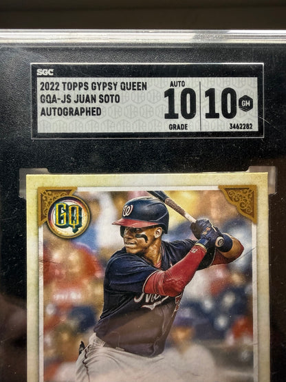 Juan Soto 2022 Topps Gypsy Queen SGC 10 AUTO 10 - detalle original de la etiqueta SGC