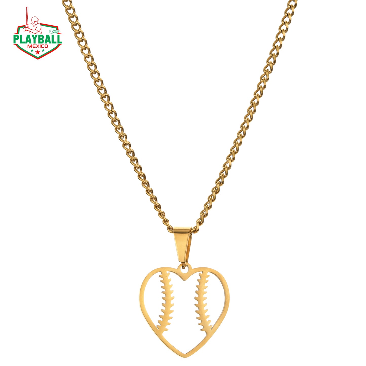Pendiente y Cadena De Corazón Beisbolero Dorado.