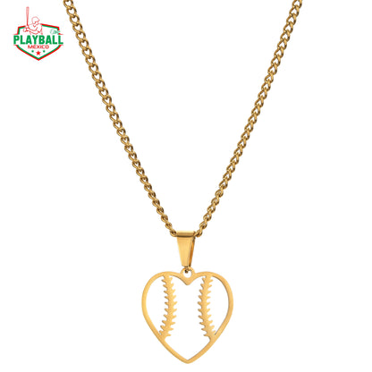 Pendiente y Cadena De Corazón Beisbolero Dorado.